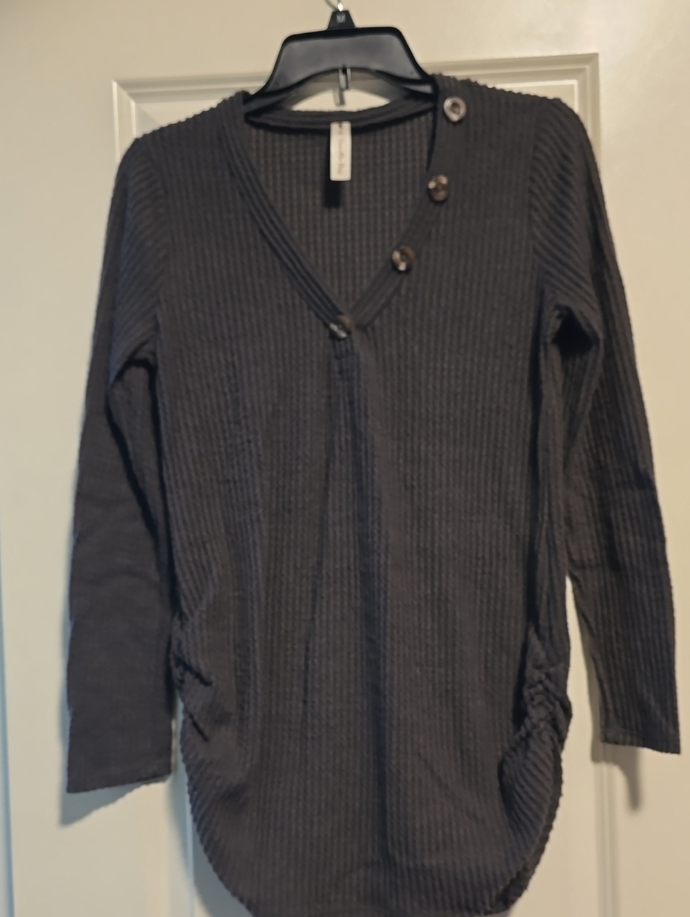 Vanilla Bay Ribbed V-Neck Button Shoulder Tunic - Charcoal
